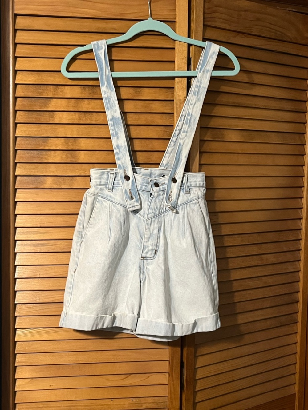 Light Wash Denim Suspender Shorts